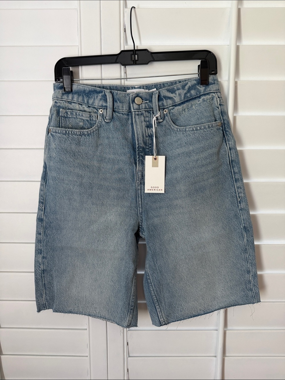 Good American Light Wash Denim Bermuda Shorts